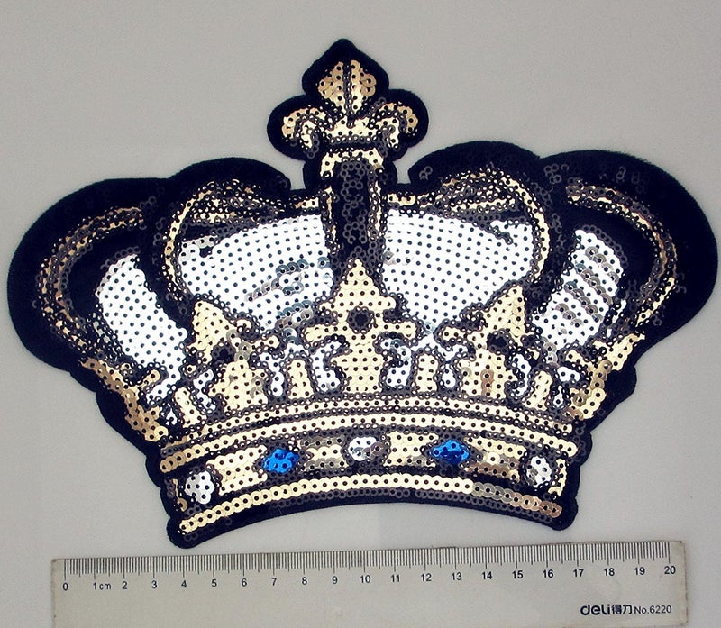 Dandan DIY Big Crown Embroidered Patch with Sequins Sew on/Iron on Patch Applique Clothes Curtain Sewing Flowers Applique Home Wedding Party Decoration DIY Accessory (Crown) - Image 4